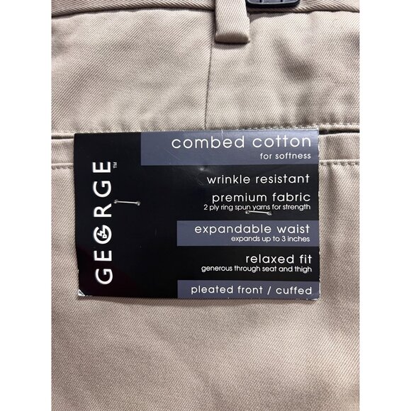 George Mens Pleated Front Khaki Pants Size 44W X 30 Combed Cotton Relaxed Fit - Picture 3 of 5